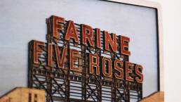 Farine Five Roses. Detailed view. A series on Montreal's iconic landmarks.. white background. omeech
